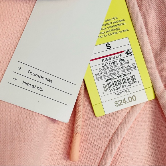 *DONATED* AIM NWT Pink Fleece Full Zip Hoodie with Thumbholes Size Small - Picture 13 of 16